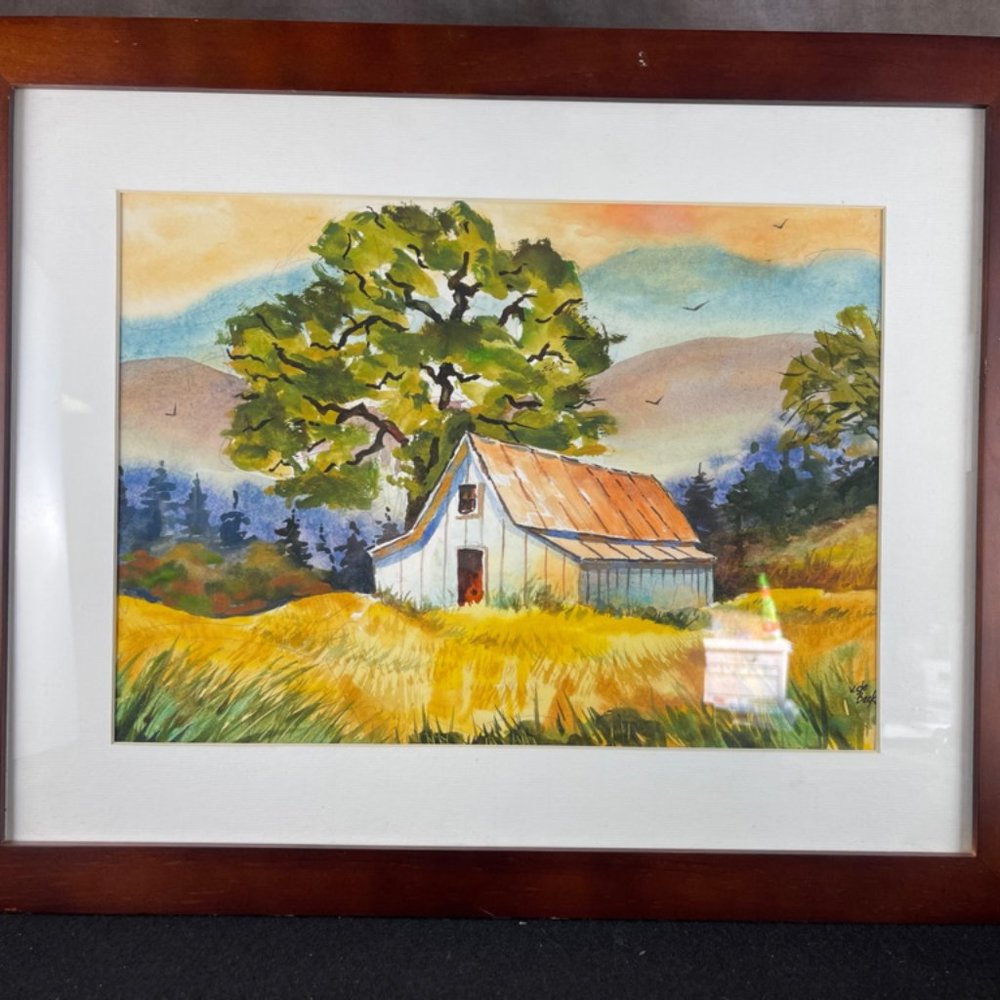 American Rustic Barn Original Framed Signed Van de Beck Water Color